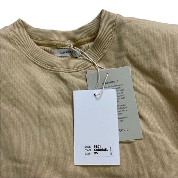 Parentezi Crew Neck Sweatshirt Removable Shoulder Pads in Caramel - Picture 5 of 6